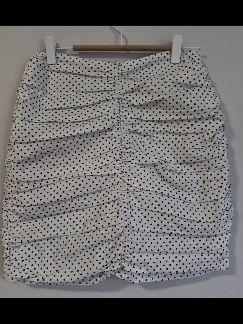 White Polka Dot Ruched Mini Skirt